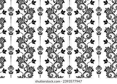 Floral seamless pattern. Black and white element. Fabric for ornament, wallpaper, packaging, vector background.