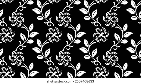 Floral seamless pattern. Black and white element. Fabric for ornament, wallpaper, packaging, vector background.