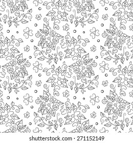 Floral seamless pattern in black and white colors. Vector 