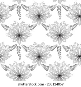 Floral  seamless pattern black and white, Vector illustrations.