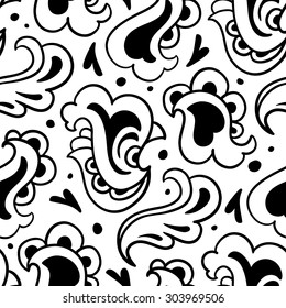 Floral seamless pattern. Black and white Paisley ornament. Vector background.