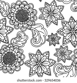 Floral  seamless pattern black and white, Vector illustrations.