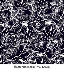 Floral seamless pattern black and white colour