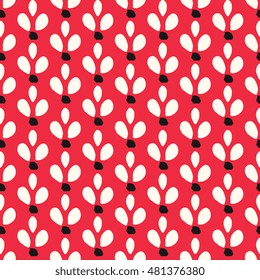 Floral seamless pattern in black and white on red background. 
