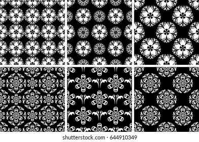 Floral seamless pattern. Black and white abstract backgrounds