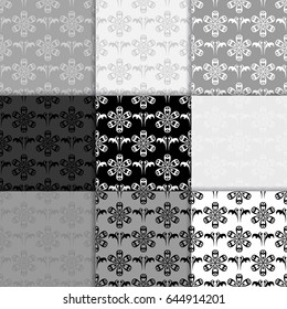 Floral seamless pattern. Black and white abstract backgrounds