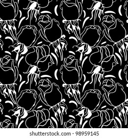 Floral seamless pattern. Black and white illustration