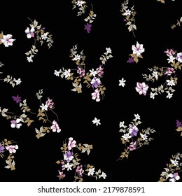 floral seamless pattern. Blooming botanical motifs scattered random. Trendy colorful vector texture. Good for fashion. Ditsy print.