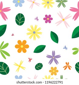 Floral seamless pattern blooming white flowers Botanical Motifs scattered random. Seamless vector texture. Elegant template for fashion prints. 