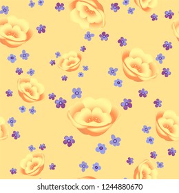 Floral seamless pattern blooming yellow flowers Botanical Motifs scattered random. Seamless vector texture. Elegant template for fashion prints. Printing with in hand drawn style on pastel background.