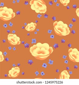 Floral seamless pattern blooming yellow flowers Botanical Motifs scattered random. Seamless vector texture. Elegant template for fashion prints. Printing with in hand drawn style on pastel background.