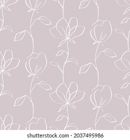 Floral seamless pattern with blossom flowers, delicate vintage endless texture, ink sketch art. Vector illustration for wedding invitations, wallpaper, textile, wrapping paper