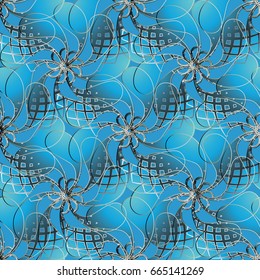 Floral seamless pattern. Blue abstract background wallpaper illustration with vintage line art tracery beautiful paisley flowers and stylish elegant ornaments. Vector modern  texture for fabric