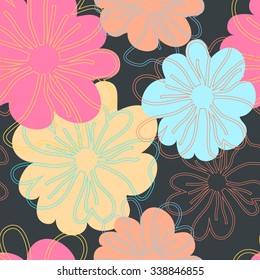 Floral Seamless pattern. Pink? blue and apricot flowers.