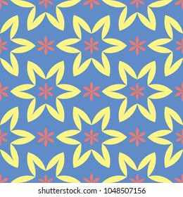 Floral seamless pattern. Blue background with colored flower elements for wallpapers, textile and fabrics