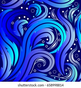 Floral seamless pattern. Blue background wallpaper illustration with vintage hand drawn 3d  line art tracery  paisley  flowers, leaves and swirl curve ornaments. Vector  ornamental luxury  texture