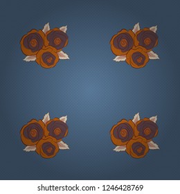 The floral seamless pattern in blue, brown and orange colors. Vector illustration. Flower pattern of multicolored rose flowers. Fabric texture pattern with seamless rose flowers.