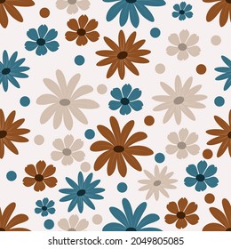 Floral seamless pattern in blue and brown background