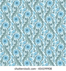 Floral seamless pattern with blue chicory flowers