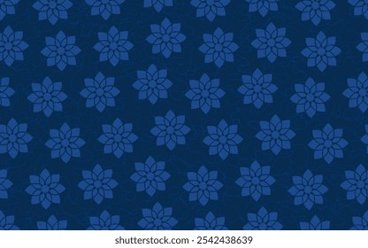 Floral seamless pattern blue color flower ornamental decorative texture retro style fabric textile paper print packaging wrapping
