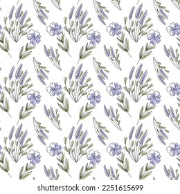 Patrón floral sin fisuras en colores azules. Lavanda y algas. Ilustración del vector