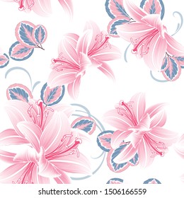 Floral seamless pattern with blue flowers of lilies.