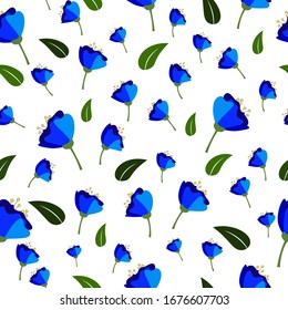 
Floral sin fisuras con flores azules y hojas verdes. Para textiles, papel pintado y papel marrón
