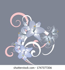 Floral seamless pattern with blue flowers of lilies. Vector illustration.