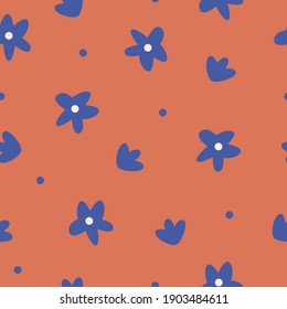 Floral seamless pattern. Blue flowers on red background.