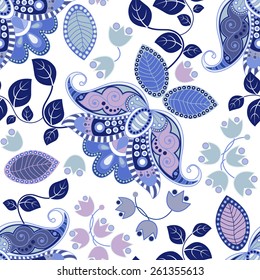 Patrón floral sin fisuras. Papel pintado de flores azules
