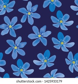 Floral seamless pattern with blue hepatica flower. Repeat pattern natural element. Great for textile, background, wallpaper, wrapping, surface.