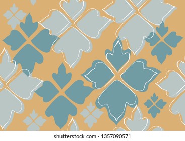 Floral seamless pattern blue leaves background. Abstract vector wallpaper