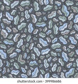 Floral seamless pattern with blue leaves. Perfect for wallpapers, wrapping papers, textile, pattern fills, gift paper, spring and summer greeting cards