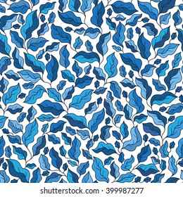 Floral seamless pattern with blue leaves. Perfect for wallpapers, wrapping papers, textile, pattern fills, gift paper, spring and summer greeting cards