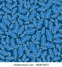 Floral seamless pattern with blue leaves. Perfect for wallpapers, wrapping papers, textile, pattern fills, gift paper, spring and summer greeting cards