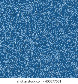 Floral seamless pattern with blue leaves. Perfect for wallpapers, wrapping papers, textile, pattern fills, gift paper, spring and summer greeting cards