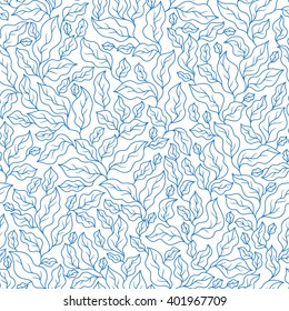 Floral seamless pattern with blue leaves. Perfect for wallpapers, wrapping papers, textile, pattern fills, gift paper, spring and summer greeting cards