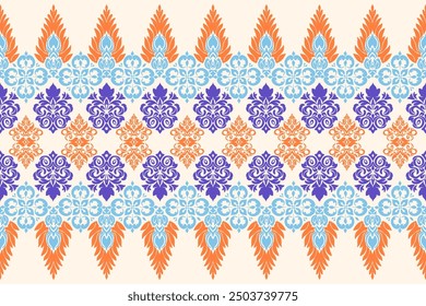Floral seamless pattern in blue and pink with damask and vintage elements for textile and wallpaper design,thai pattern, traditional ethnic, floral, fabric pattern for textiles,wallpaper, clothing,