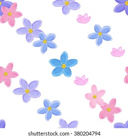 Floral Seamless Pattern. Blue, Pink and Violet Forget-me-not Flowers on White Background.