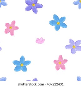 Floral Seamless Pattern. Blue, Pink and Violet Forget-me-not. 