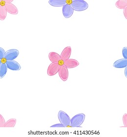 Floral Seamless Pattern. Blue, Pink and Violet Forget-me-not.