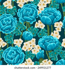 Floral seamless pattern with blue roses