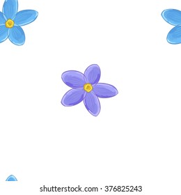 Floral Seamless Pattern. Blue and Violet Forget-me-not Flowers on White Background. 