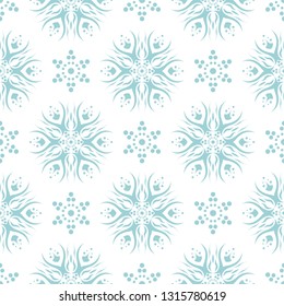 Floral seamless pattern. Blue and white background. Vector illustration