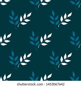 Floral seamless pattern, blue and white branches with leaves