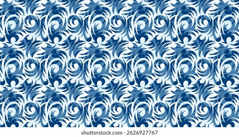 Padrão floral sem emenda. Design têxtil azul e branco.  Papel de parede de flores de vaso sanitário, padrão, fundo. Natureza delicado padrão sem emenda. Padrão de vetor. Para publicidade, banners