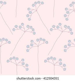 Floral seamless pattern with blue wild flowers on pink background