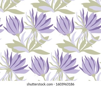 Floral seamless pattern with bluebell flowers on white background.Hand drawn illustration for textile, paper, decoration and wrapping. Abstarct print. Vector