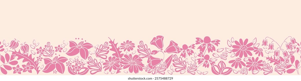 Floral seamless pattern border. Vector illustration.