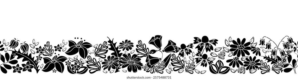 Floral seamless pattern border. Vector illustration.